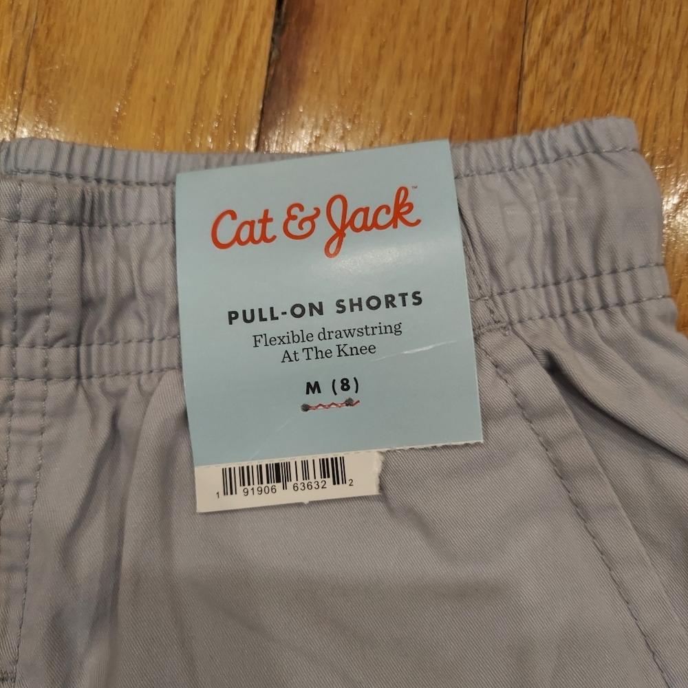 📢 NWT Cat & Jack Light Gray Drawstring Boy Shorts (Size: M/8) - Picture 2 of 5